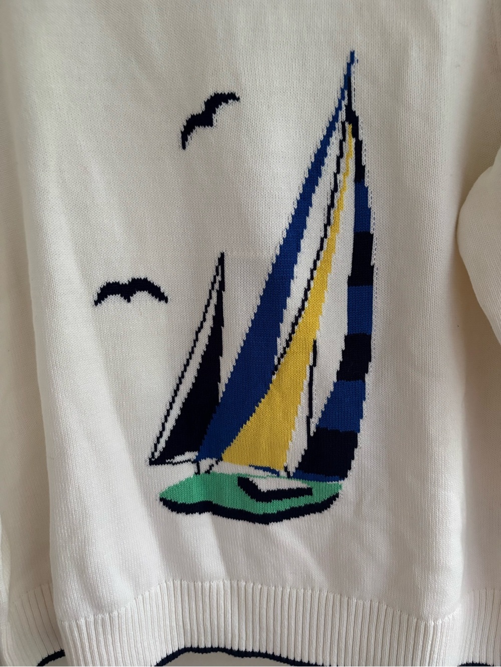 Lands' End Plus Size 2X Cotton Drifter Sailboat Crewneck Sweater Ivory NWT - Picture 8 of 12